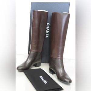 ⭐️⭐️ 💯 Authentic Chanel Bordeaux Knee High Boots 38.5 BEAUTIFUL! 😍 🌟🌟
